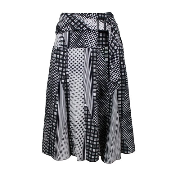 Linea Domani Dresses & Skirts - Linea Domani Black White Linen Patchwork Pattern Midi Skirt